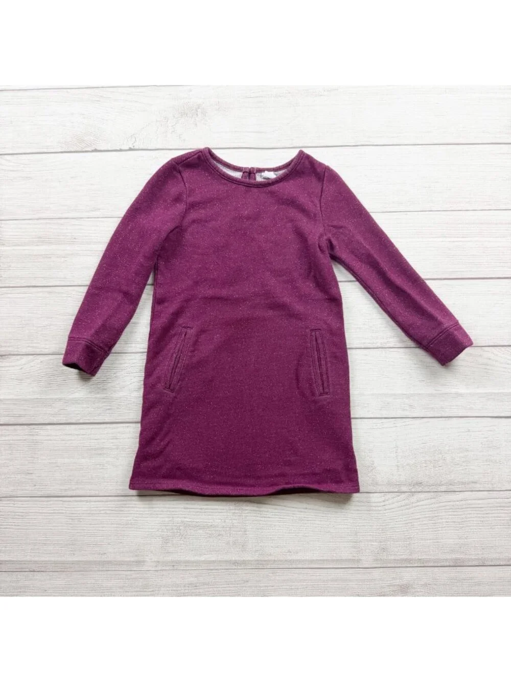 Old Navy Girls Purple Glitter Knit Long Sleeve Dress Casual Comfortable 5T